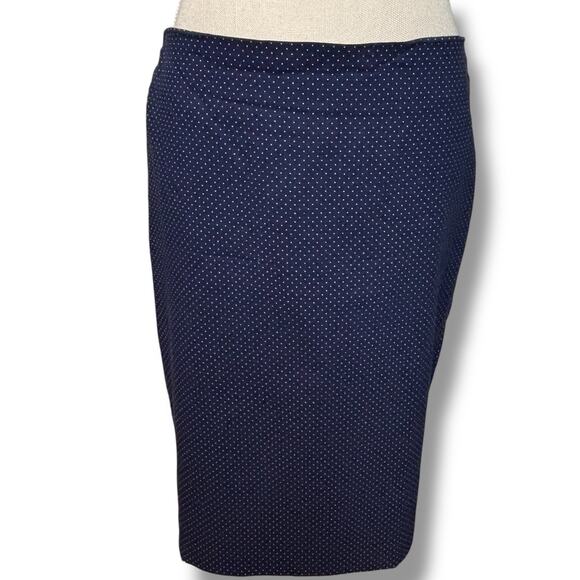 Attyre New York Navy & White Polka Dot Pencil Skirt Size 8 - Picture 2 of 5